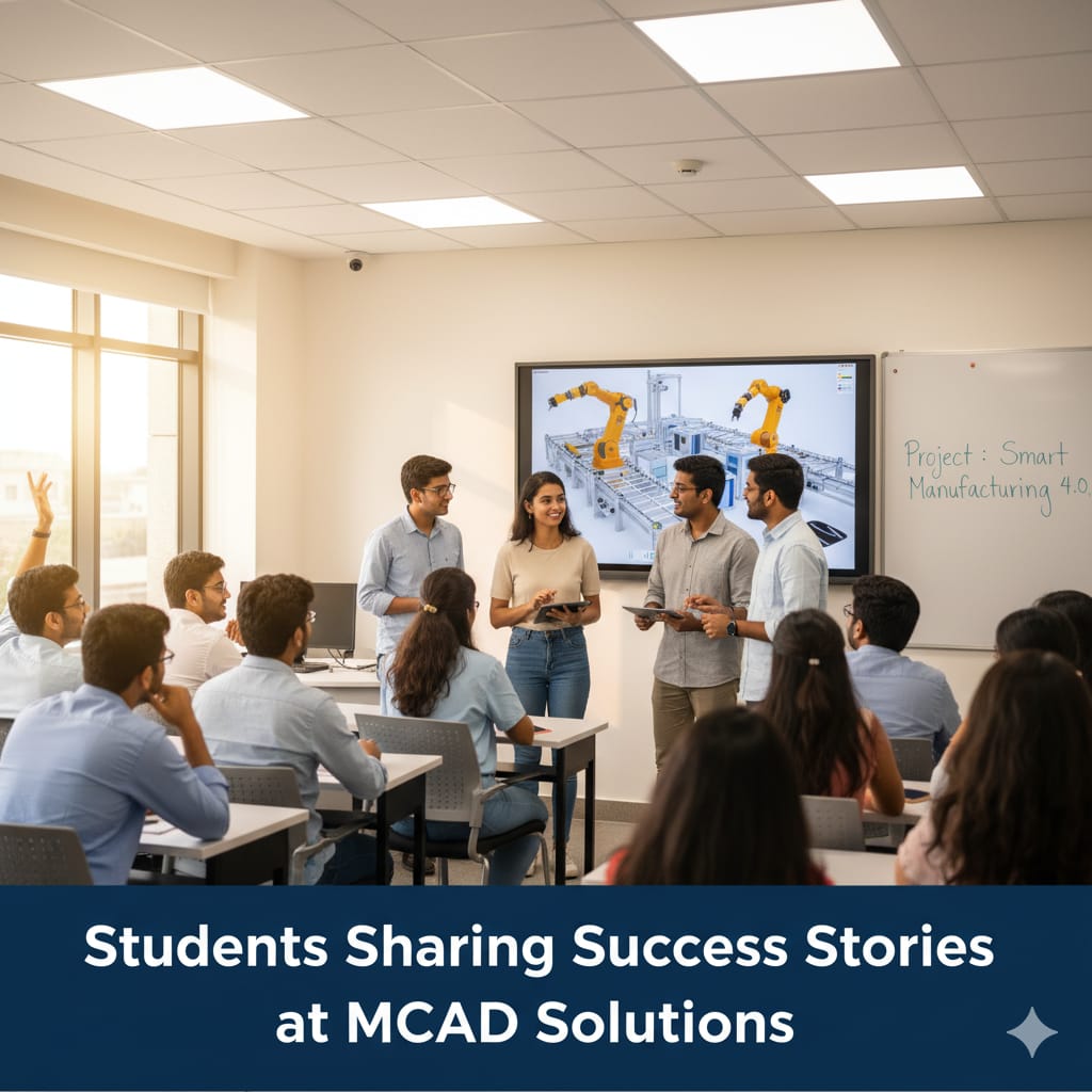 Students sharing success stories at MCAD Solutions during Industry 4.0 training presentation